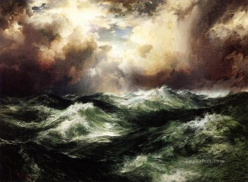 wave Oil Painting - Thomas Moran Moonlit Ocean Waves